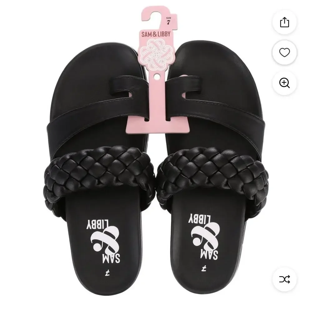 Sam & Libby Adelia Womens Black Footbed Sandals Double Strap Slides, sz 8 - Picture 2 of 9